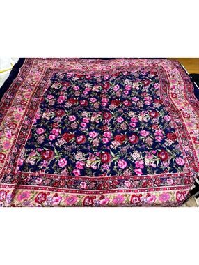 Vintage Large 100% Silk Scarf Floral Pink Purple Blue 42x42 Gorgeous Vibrant